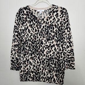 1901 Women's XS Leopard Print Button Front Cardigan Pima Cotton Blend